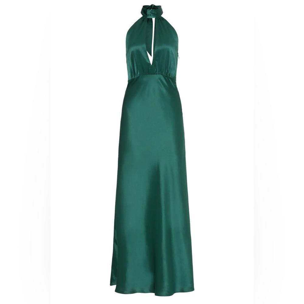Something Navy Teal Satin Maxi Dress